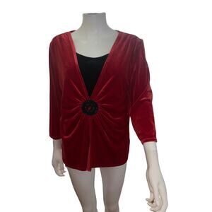 Notations Red / Black Crushed Velvet Formal Dressy Blouse XL